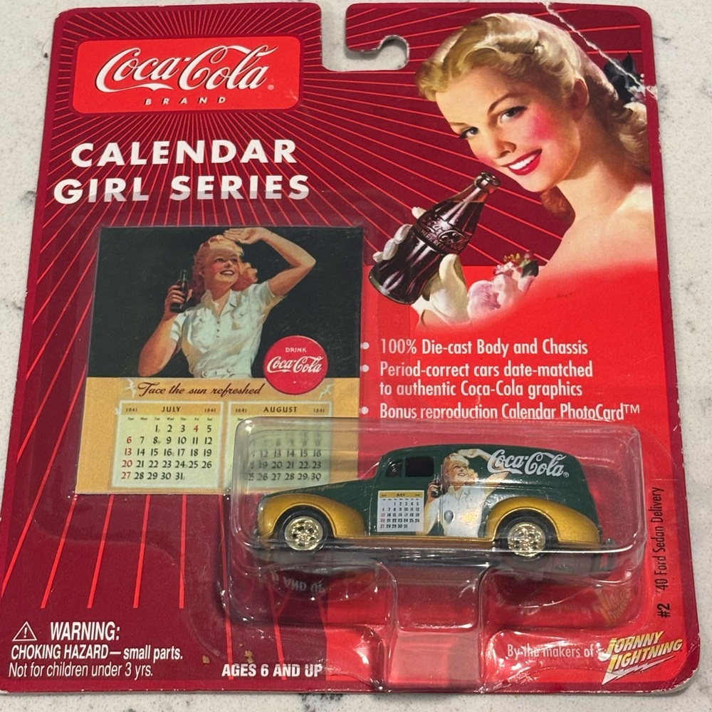 Coca Cola Calendar Girl Die-Cast Car - Gold and Green